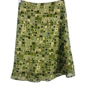 Vtg 35th & 10th Knee Length Skirt Size 8 Lime Green Mosaic Squares 90s USA Made